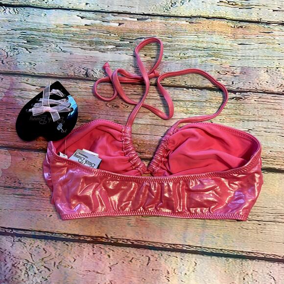 Beach Bunny Bikini Top Womens XS Pink Metallic Halter Swim Pool Beach Vacation - Picture 4 of 5